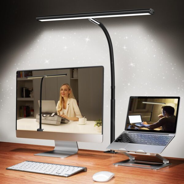 71Xa0fzUiGL Airlonv LED Desk Lamp for Office Home, Eye-Caring Desk Light with Stepless Dimming Adjustable Flexible Gooseneck, 10W USB Adapter Desk Lamp with Clamp for Reading, Study, Workbench (Black)