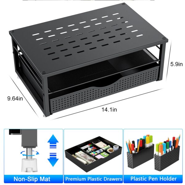 gianotter Desk Organizers and Accessories, Monitor Stand with Drawer and 2 Pen Holder, Desktop Organizer Suitable for Offices and Dormitories (Black)