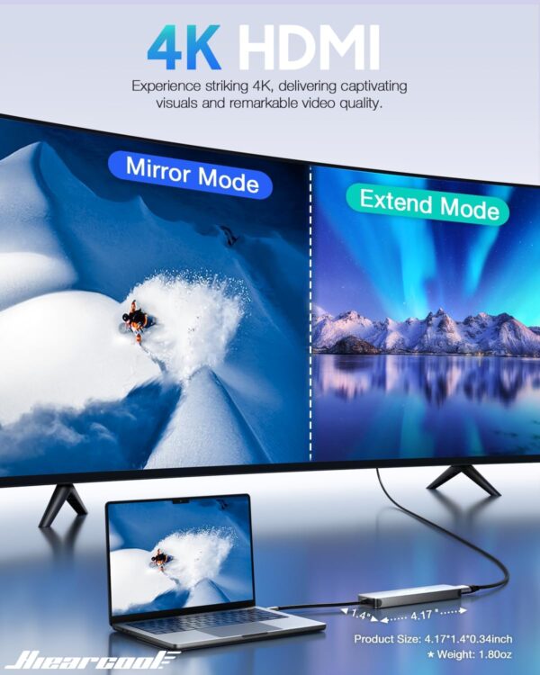 71dVmk+HddL Hiearcool USB C Hub for MacBook – 7-in-1 USBC Adapter with 4K HDMI, 100W PD, USB 3.0 5Gbps Ports, SD/TF Card Reader – USB-C Dongle for Office, Meetings, Travel & Home Setup-Space Grey