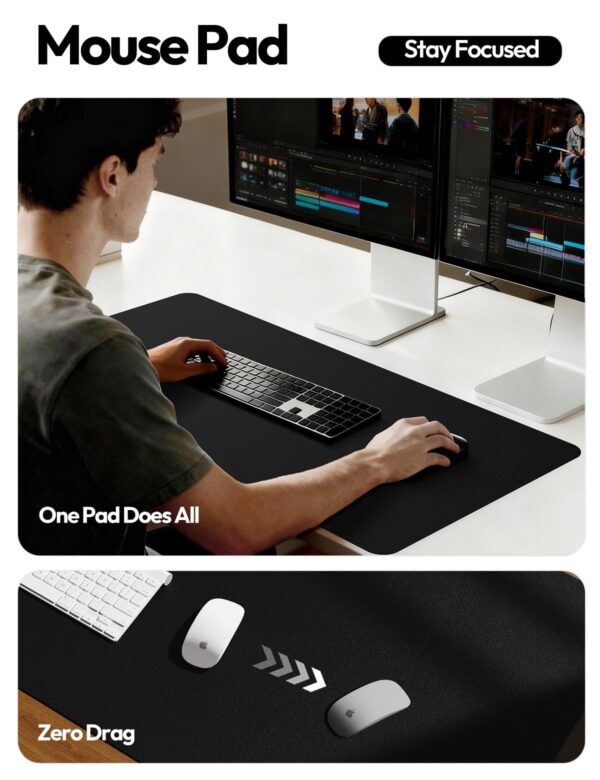 YSAGi Leather Office Desk Pad Protector, Large Mouse Pad, Non-Slip, PU Leather, Laptop Desk Blotter, Waterproof Writing Pad for Office and Home, Black, 23.6" x 13.8"