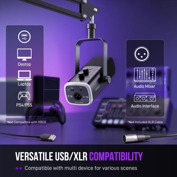 71grn7H7fCL FIFINE XLR/USB Gaming Microphone Set, Dynamic PC Mic for Streaming Podcasting, Computer RGB Mic Kit with Boom Arm Stand, Mute Button, Headphones Jack, for Recording Vocal Voice-Over-AmpliGame AM8T