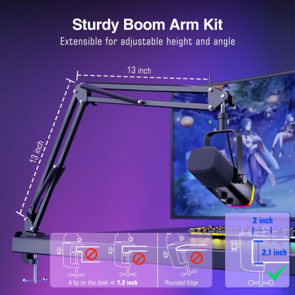 71jaw3+-g-L FIFINE XLR/USB Gaming Microphone Set, Dynamic PC Mic for Streaming Podcasting, Computer RGB Mic Kit with Boom Arm Stand, Mute Button, Headphones Jack, for Recording Vocal Voice-Over-AmpliGame AM8T