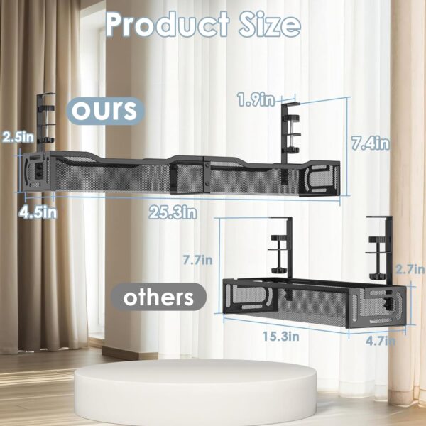 71mNwwSF7tL Mzmaxy Cable Management, 25'' Cable Management Under Desk No Drill, Metal Cord Organizer with Clamp for Standing Desk, Cable Organizer for Home Office, Black