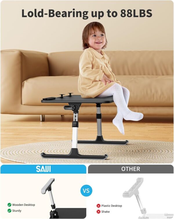 71mjphZeDRL SAIJI Height & Angle Adjustable Laptop Stand for Bed, Lap Desk Bed Tray Table, Light Weight Foldable Portable Laptop Table for Couch Sofa Chair Floor Desk for Adults, Kids (52*30cm Black)