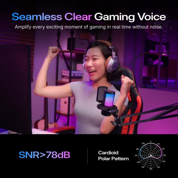 MAONO Gaming USB Microphone, Noise Cancellation Condenser Mic with Mute, Gain, Monitoring, Boom Arm Mic for Streaming, Podcast, Twitch, YouTube, Discord, PC, Computer, PS4, PS5, Mac, GamerWave DGM20S
