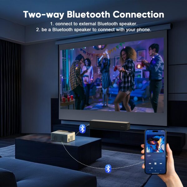 71pQV7crBUL TMY 1080P Full HD Portable Mini Projector, Upgraded Bluetooth Movie Projector with Screen, Compatible with TV Stick Smartphone/HDMI/USB, Indoor & Outdoor Use