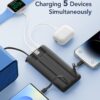 VRURC Portable Charger with Built in Cables, Slim Power Bank 10000mAh, USB C Travel Battery Pack, 5 Output 2 Input External Charging Bank for iPhone 17 16 15 14 13,Samsung,Android-Black(1 Pack)