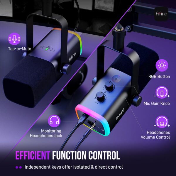 71vw4NojlEL FIFINE XLR/USB Gaming Microphone Set, Dynamic PC Mic for Streaming Podcasting, Computer RGB Mic Kit with Boom Arm Stand, Mute Button, Headphones Jack, for Recording Vocal Voice-Over-AmpliGame AM8T