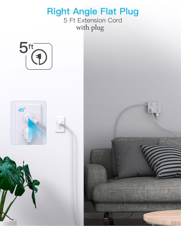 Surge Protector Power Strip - HANYCONY 8 Outlets 4 USB (2 USB C) Charging Ports, Multi Plug Outlet Extender, 5Ft Braided Extension Cord, Flat Plug Wall Mount Desk Charging Station for Home Office ETL