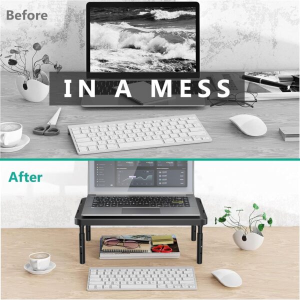 81GqCEpG5GL WALI Computer Monitor Stand for Desk, Adjustable Laptop Riser, Desk Monitor Stand Underneath Storage for Office, School Supplies (PTT001-B), 1 Pack, Black