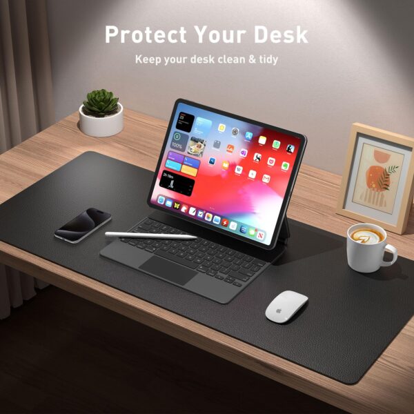 81PHKSNUqVL Aothia Leather Office Desk Pad Protector, Non-Slip PU Leather Desk Blotter, Waterproof Laptop Writing Mouse Pad for Office and Home, Black, 31.5" x 15.7"