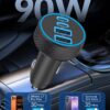 [4 in 1] USB C Car Charger, 4-Port 90W Super Fast Charging Cigarette Lighter Adapter, Dual 45W USBC & USB-A Multiport Car Phone Charger Accessories for iPhone 17 16 15 14 13 12, iPad, Galaxy, Tablet