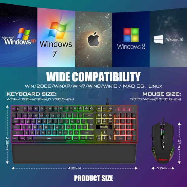 81Z-cXsGFkL RedThunder K10 Wired Gaming Keyboard and Mouse and Wrist Rest Combo, RGB Backlit, Mechanical Feel Anti-ghosting Keyboard + 7D 7200 DPI Mice+Soft Leather Wrist Rest 3 in 1 PC Gamer Accessories(Black)