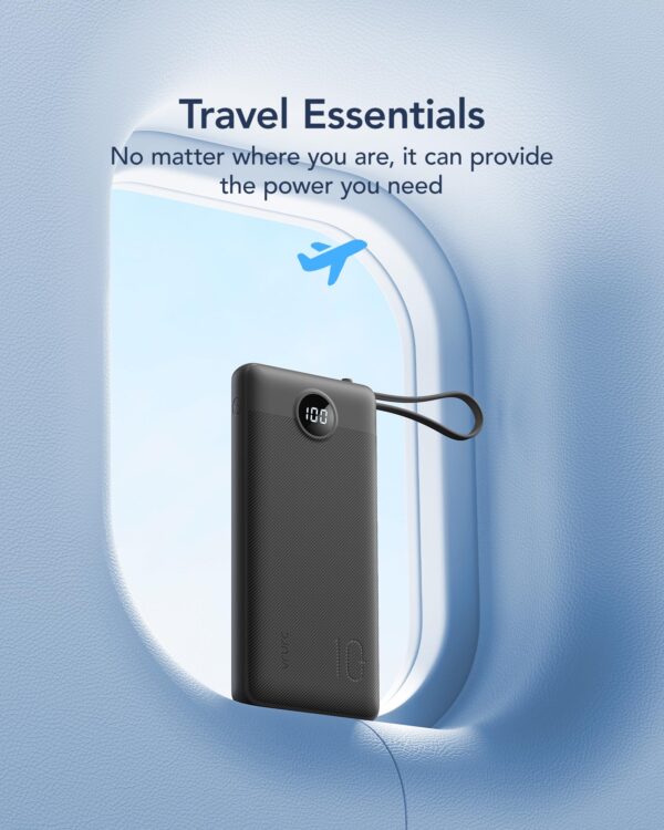 VRURC Portable Charger with Built in Cables, Slim Power Bank 10000mAh, USB C Travel Battery Pack, 5 Output 2 Input External Charging Bank for iPhone 17 16 15 14 13,Samsung,Android-Black(1 Pack)