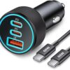 81hgwcha9ZL 67W 3-Port Super Fast Type C Car Charger USB C for Samsung Galaxy S26 S25 S24 S23 S22 Ultra, iPhone 17/Air/16/15 Pro Max, Android, PD/QC Car Phone Adapter Accessories for Men Women + 3FT USB-C Cable