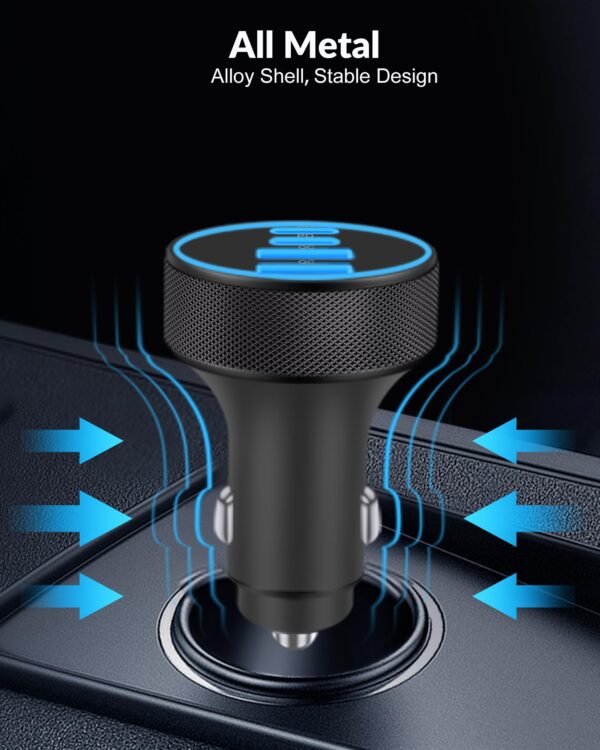 [4 in 1] USB C Car Charger, 4-Port 90W Super Fast Charging Cigarette Lighter Adapter, Dual 45W USBC & USB-A Multiport Car Phone Charger Accessories for iPhone 17 16 15 14 13 12, iPad, Galaxy, Tablet