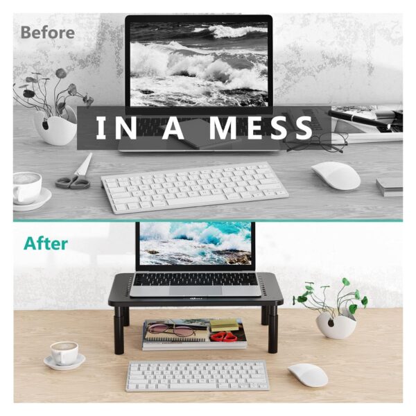 81xzc7YqlnL WALI Computer Monitor Stand for Desk, Adjustable Laptop Riser, Desk Monitor Stand Underneath Storage for Office, Home, School Supplies (STT003), 1 Pack, Black