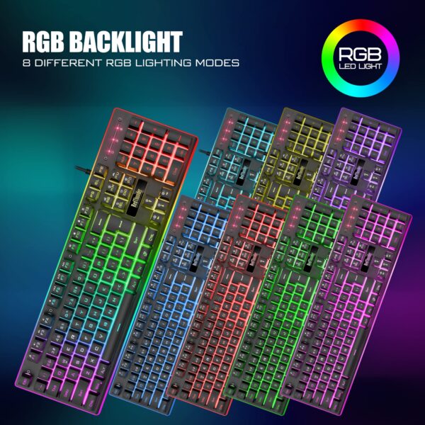 91MZHmNuE1L RedThunder K10 Wired Gaming Keyboard and Mouse and Wrist Rest Combo, RGB Backlit, Mechanical Feel Anti-ghosting Keyboard + 7D 7200 DPI Mice+Soft Leather Wrist Rest 3 in 1 PC Gamer Accessories(Black)